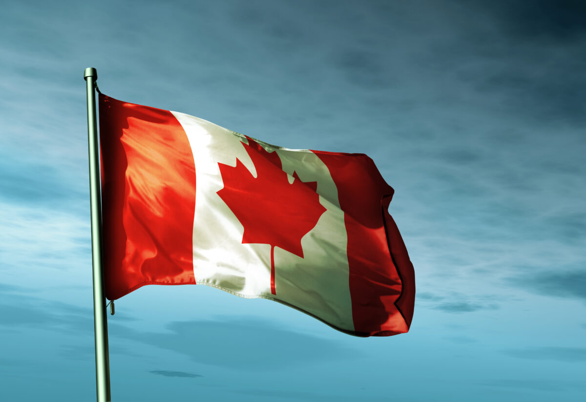Canadian flag flying